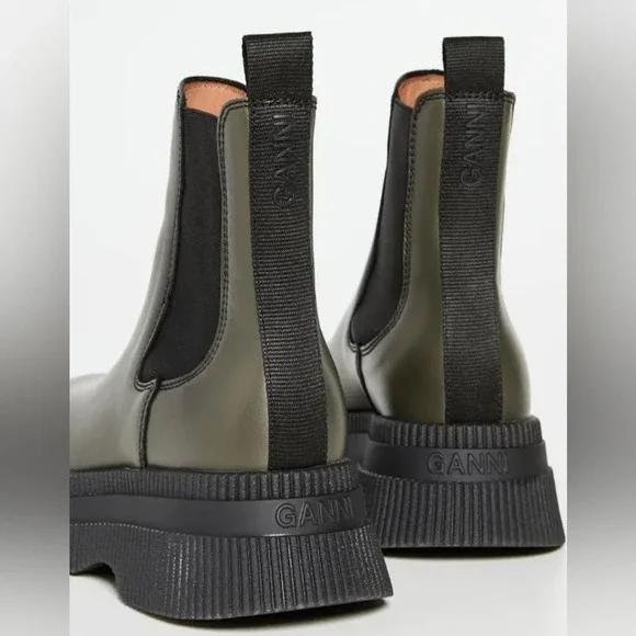 NWOB GANNI - Creepers Leather Chelsea Boots - Kalamata Olive Green - EU 40/US 10 - Picture 4 of 16